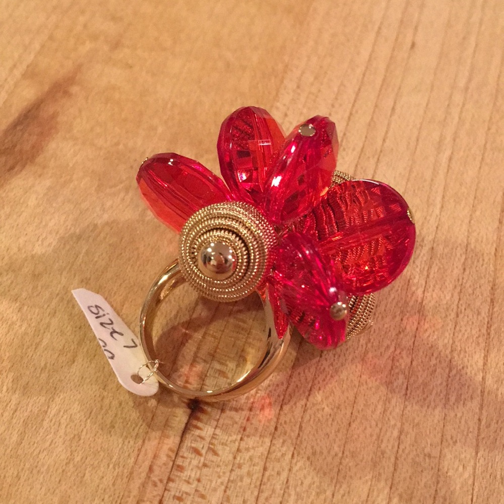 NWT Kate Spade ♠️ Gold & Red Orange Cocktail Ring. Size 7. - Picture 7 of 13